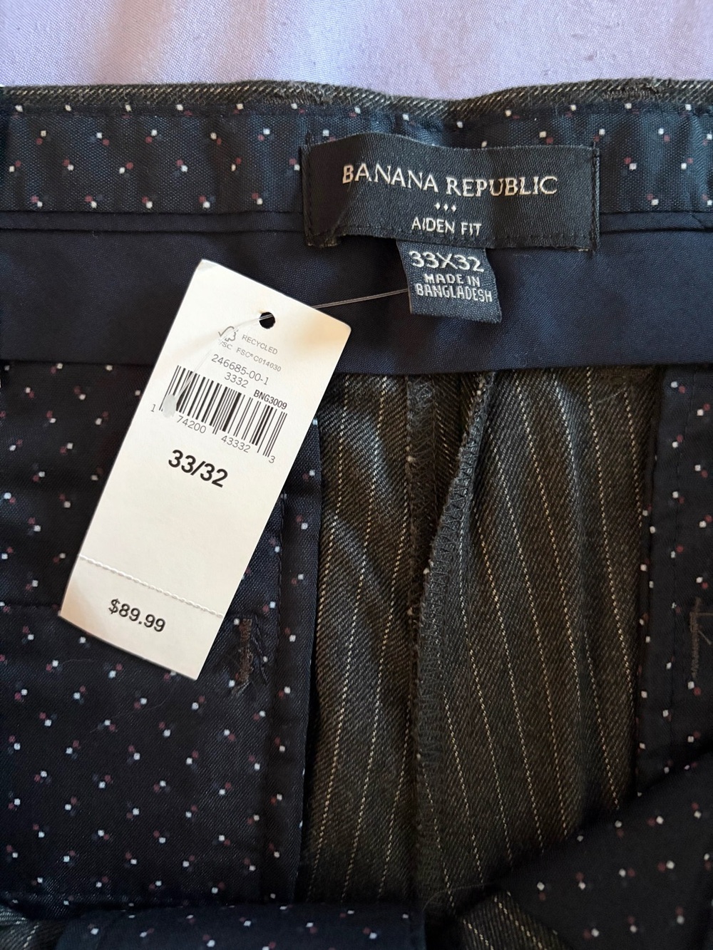 Banana Republic Size 33x32 Men's Pinstripe Stretch Dress Pants - Black NWT New - Picture 5 of 6